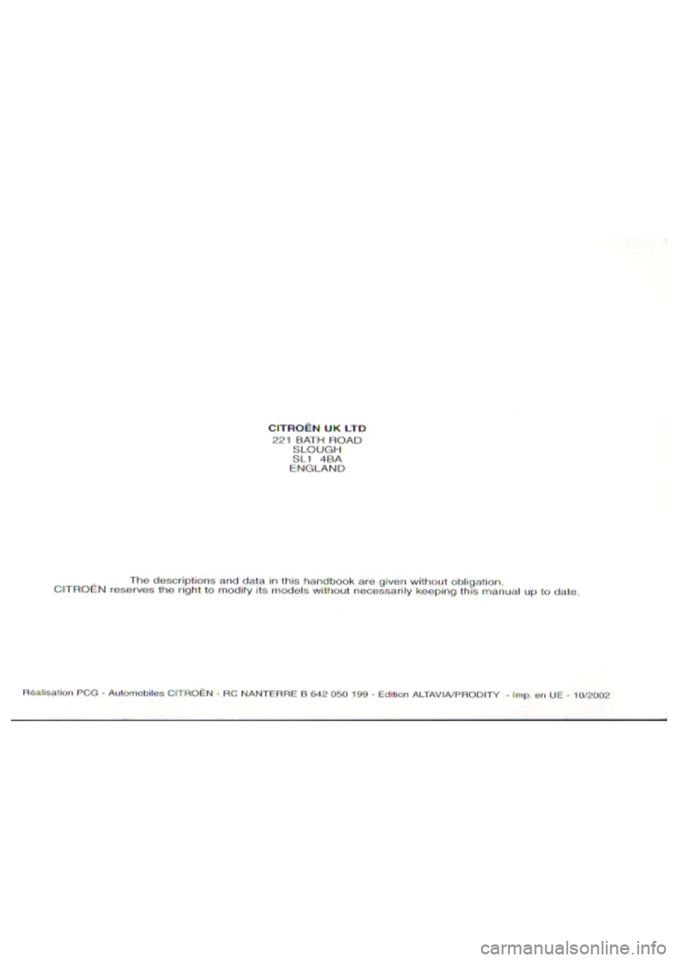 CITROEN BERLINGO VAN 1999 Owners Manual CITROEN BERLINGO VAN 1999 Owners Manual