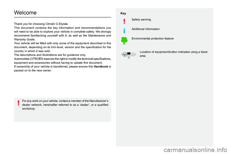 CITROEN C-ELYSÉE 2021  Owners Manual   
 
 
 
  
 
  
 
  
 
 
   
 
 
   
 
 
  
 
   
Welcome
Thank you for choosing Citro