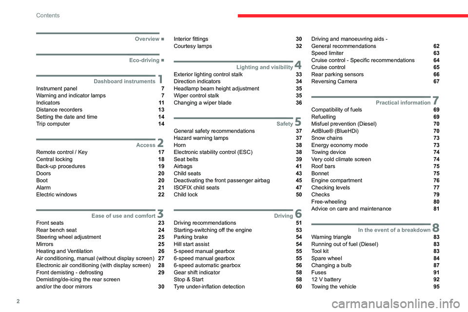 CITROEN C-ELYSÉE 2021  Owners Manual 2
Contents
  ■
Overview
  ■
Eco-driving
 1Dashboard instrumentsInstrument panel  7
Warning and indicator lamps  7
Indicators  11
Distance recorders  13
Setting the date and time  14
Trip compu