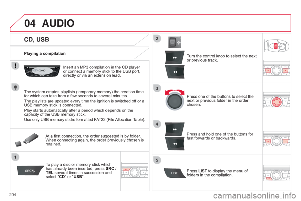 CITROEN C-ELYSÉE 2016 Owners Manual 04
204
C-elysee_en_Chap12a_RD5(RD45)_ed01-2016
CD, USB
AUDIO
Playing a compilationInsert  an  MP3  compilation  in  the  CD  player Â
or
 connect  a  memory  stick  to  the CITROEN C-ELYSÉE 2016 Owners Manual 04
204
C-elysee_en_Chap12a_RD5(RD45)_ed01-2016
CD, USB
AUDIO
Playing a compilationInsert  an  MP3  compilation  in  the  CD  player Â
or
 connect  a  memory  stick  to  the