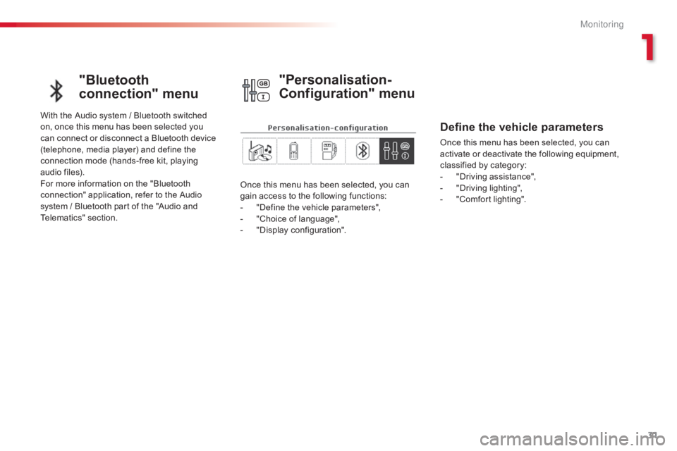 CITROEN C-ELYSÉE 2016 Owners Manual 31
C-elysee_en_Chap01_controle-de-marche_ed01-2016
C-elysee_en_Chap01_controle-de-marche_ed01-2016
"Bluetooth
connection" menu
With the Audio system / Bluetooth switched on, once CITROEN C-ELYSÉE 2016 Owners Manual 31
C-elysee_en_Chap01_controle-de-marche_ed01-2016
C-elysee_en_Chap01_controle-de-marche_ed01-2016
"Bluetooth
connection" menu
With the Audio system / Bluetooth switched on, once