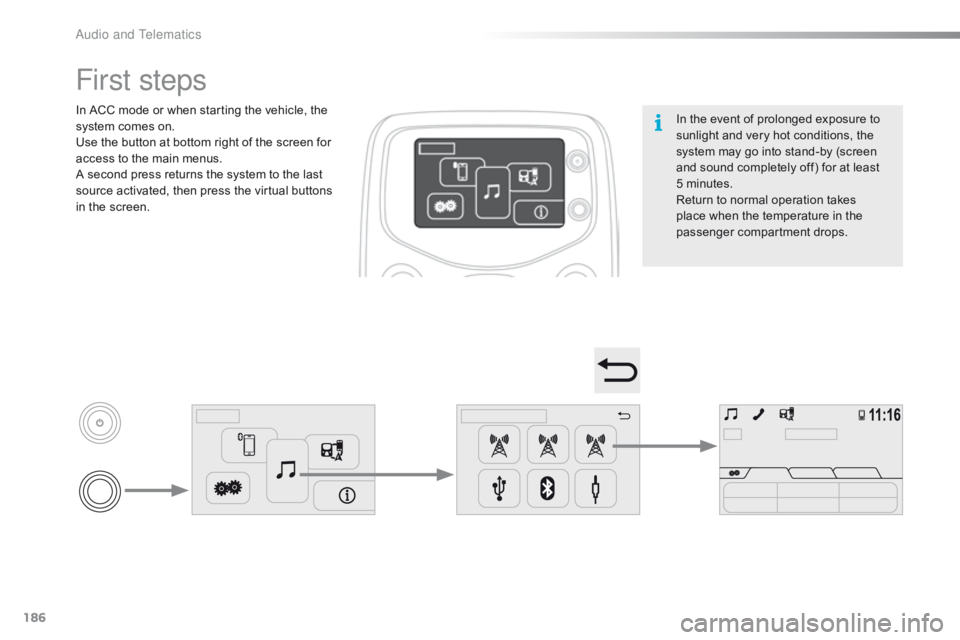 CITROEN C1 2022 User Guide 186
C1_en_Chap10a_ Autoradio-Toyota-tactile-1_ed01-2016
In the event of prolonged exposure to sunlight  and  very  hot  conditions,  the Â
s
ystem  may  go  into  stand-by  CITROEN C1 2022 User Guide 186
C1_en_Chap10a_ Autoradio-Toyota-tactile-1_ed01-2016
In the event of prolonged exposure to sunlight  and  very  hot  conditions,  the Â
s
ystem  may  go  into  stand-by Â
