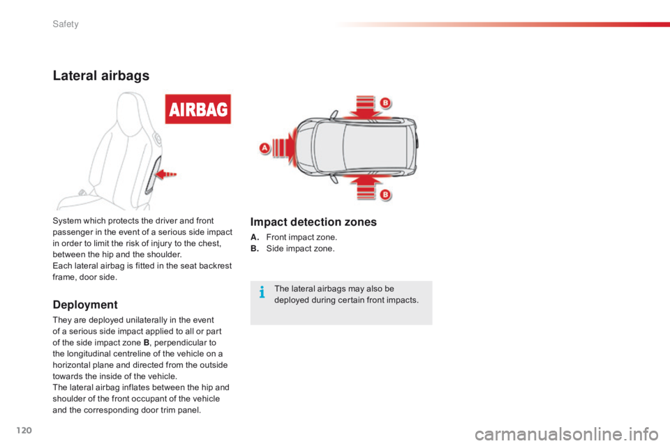 CITROEN C1 2020 Owners Manual 120
C1_en_Chap06_securite_ed01-2016
Lateral airbags
Deployment
They are deployed unilaterally in the event of a serious side impact applied to all or part
o
f CITROEN C1 2020 Owners Manual 120
C1_en_Chap06_securite_ed01-2016
Lateral airbags
Deployment
They are deployed unilaterally in the event of a serious side impact applied to all or part
o
f