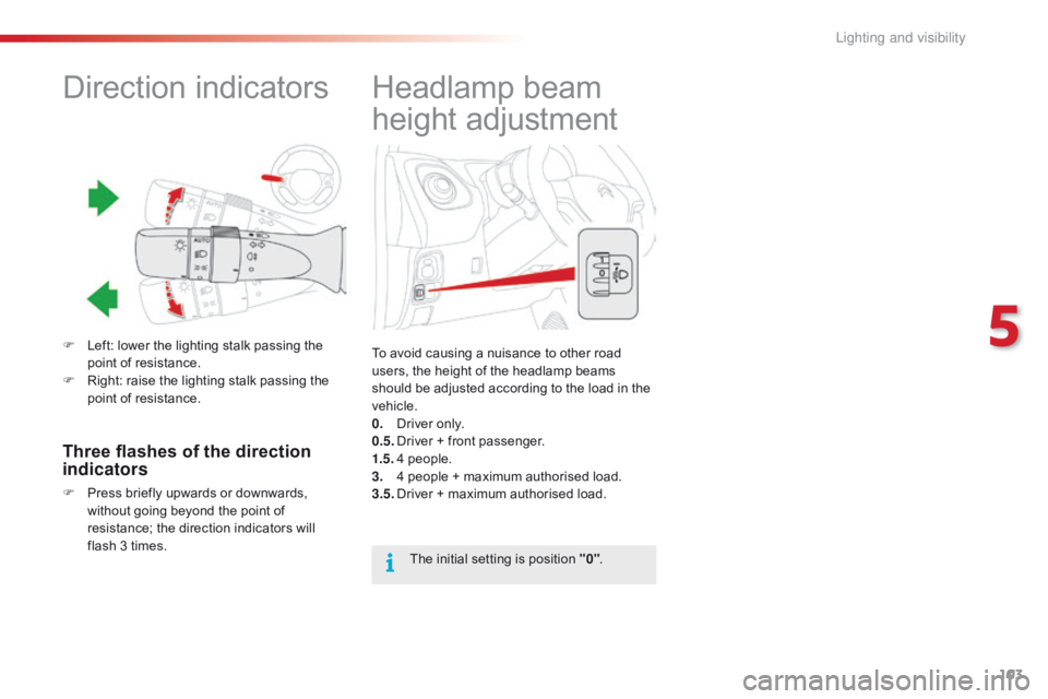 CITROEN C1 2017 Owners Manual 103
C1_en_Chap05_eclairage-visibilite_ed01-2016
Headlamp beamÂ
h
eight
 ad
justment
To avoid causing a nuisance to other road u
sers,  the  height  of  the  headlamp  beams Â
CITROEN C1 2017 Owners Manual 103
C1_en_Chap05_eclairage-visibilite_ed01-2016
Headlamp beamÂ
h
eight
 ad
justment
To avoid causing a nuisance to other road u
sers,  the  height  of  the  headlamp  beams Â
