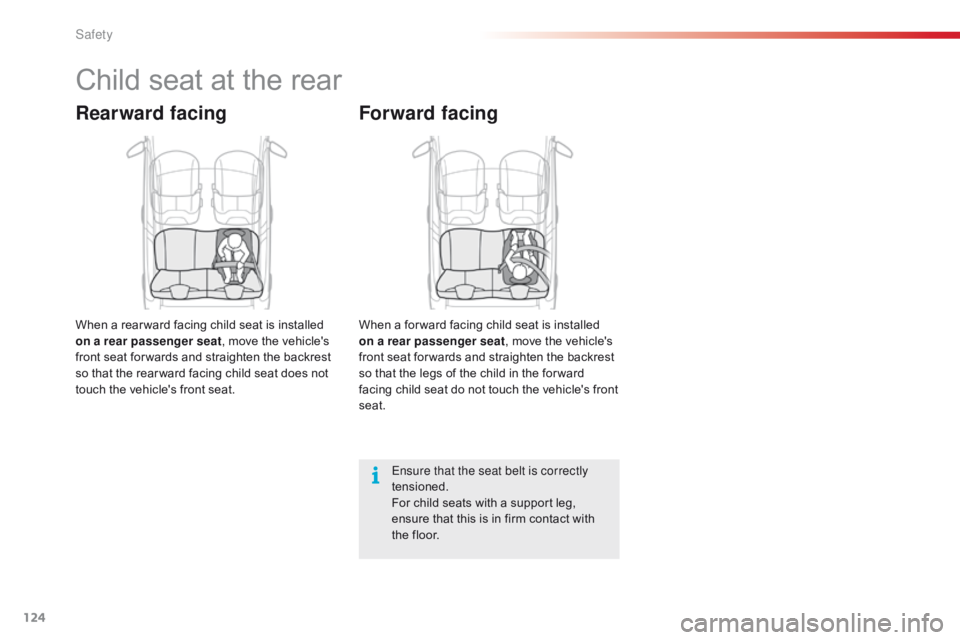 CITROEN C1 2017  Owners Manual 124
C1_en_Chap06_securite_ed01-2016
Child seat at the rear
Rearward facing
When a rear ward facing child seat is installed on a rear passenger seat ,
  move   the   vehicle's  
f

