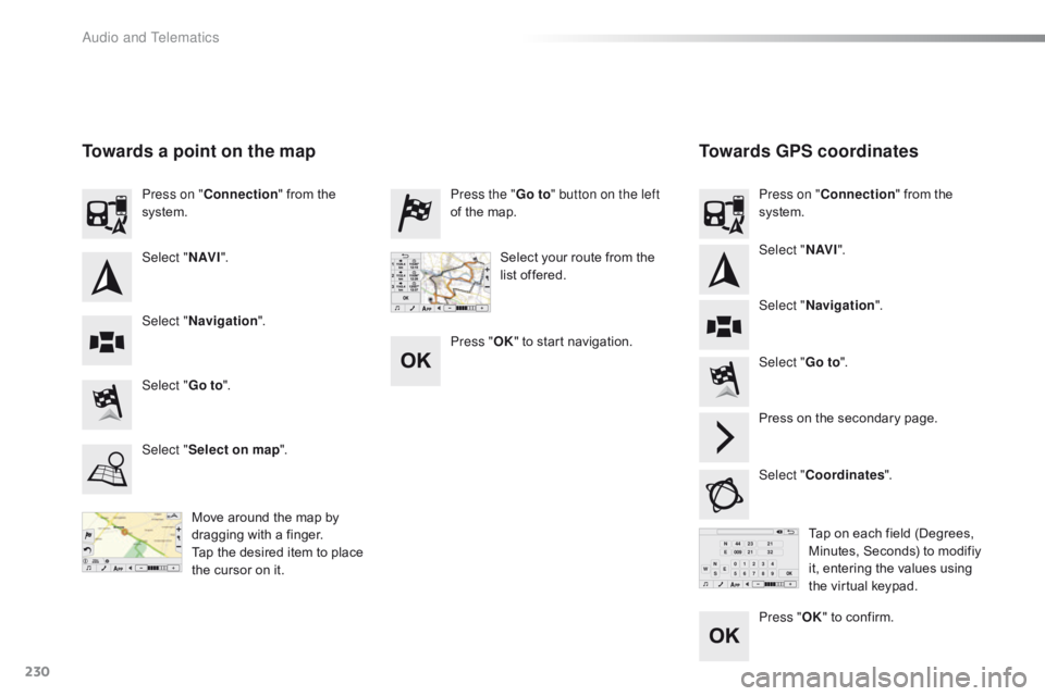 CITROEN C1 2017 Owners Manual 9876543210SN
NE4400923212132EW
230
C1_en_Chap10a_ Autoradio-Toyota-tactile-1_ed01-2016
Towards GPS coordinates
Towards a point on the map
Move around the map by d
ragging  with  a  finger.
CITROEN C1 2017 Owners Manual 9876543210SN
NE4400923212132EW
230
C1_en_Chap10a_ Autoradio-Toyota-tactile-1_ed01-2016
Towards GPS coordinates
Towards a point on the map
Move around the map by d
ragging  with  a  finger.