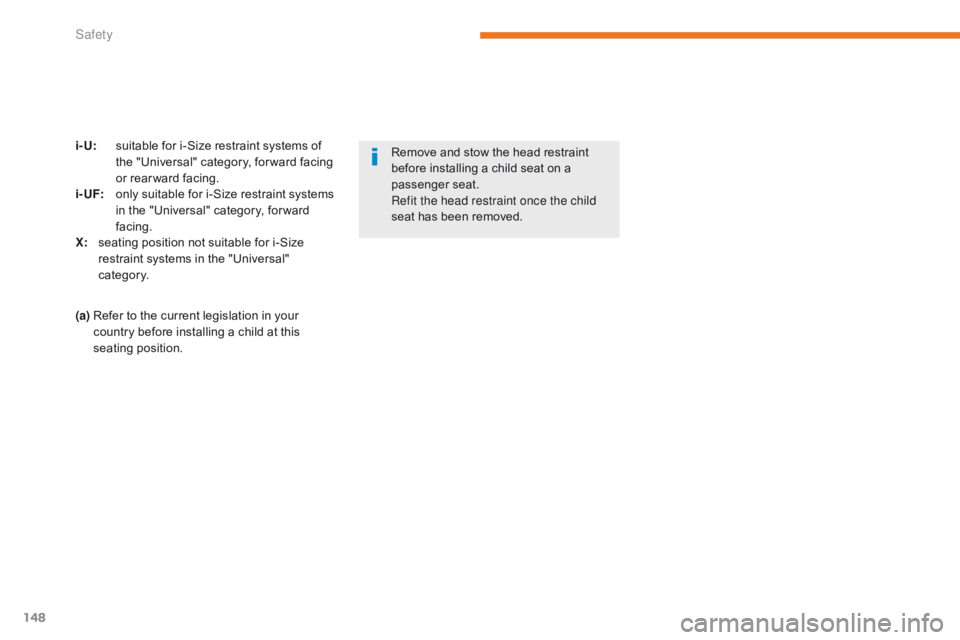 CITROEN C3 2022 Owners Manual 148
B618_en_Chap05_securite_ed01-2016
Remove and stow the head restraint
before installing a child seat on a
passenger seat.
Refit the head restraint once the child
seat has been removed.
i- U: s
u CITROEN C3 2022 Owners Manual 148
B618_en_Chap05_securite_ed01-2016
Remove and stow the head restraint
before installing a child seat on a
passenger seat.
Refit the head restraint once the child
seat has been removed.
i- U: s
u