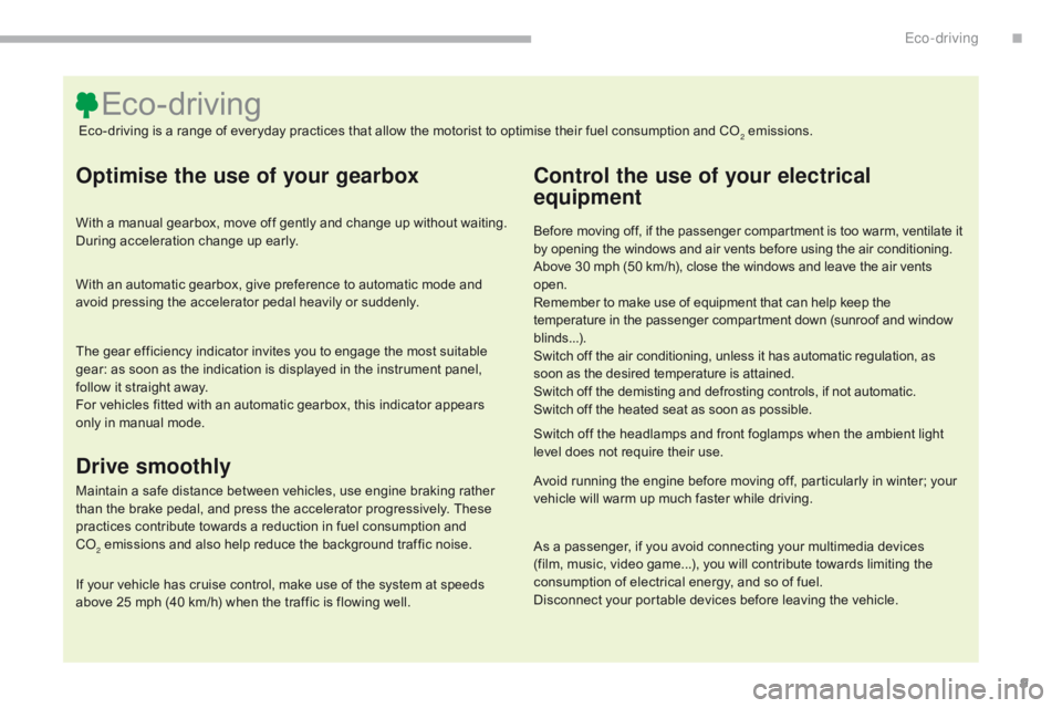 CITROEN C3 2021  Owners Manual 9
B618_en_Chap00c_eco-conduite_ed01-2016
Optimise the use of your gearbox
With a manual gearbox, move off gently and change up without waiting. 
During acceleration change up early.
If your vehicle ha