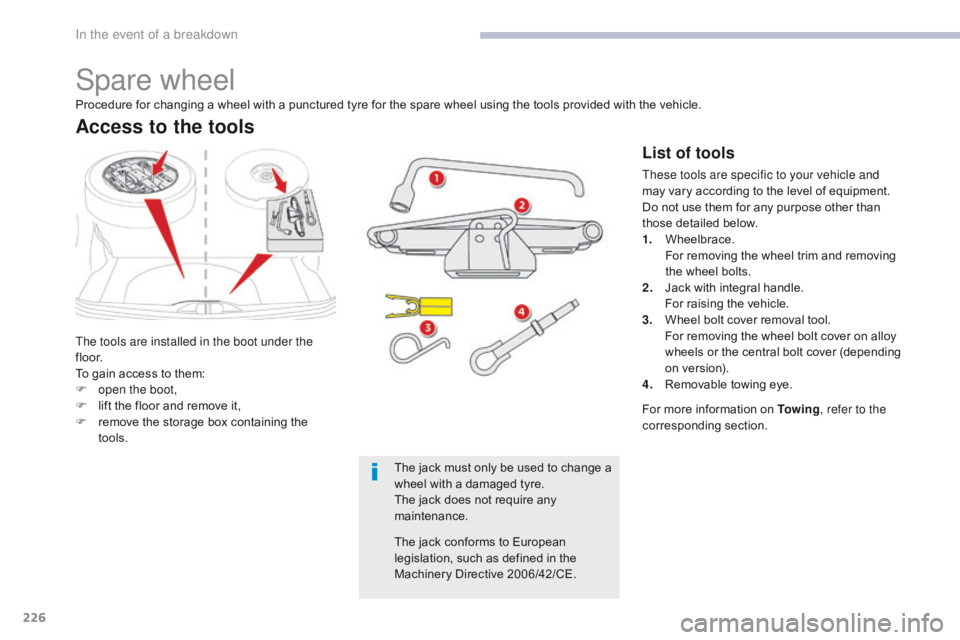CITROEN C3 2021 Owners Manual 226
B618_en_Chap08_En-cas-de-panne_ed01-2016
Spare wheel
The tools are installed in the boot under the
f l o o r.
To gain access to them:
F
o
pen the boot,
F
l
ift the floor and remove it,
F
r CITROEN C3 2021 Owners Manual 226
B618_en_Chap08_En-cas-de-panne_ed01-2016
Spare wheel
The tools are installed in the boot under the
f l o o r.
To gain access to them:
F
o
pen the boot,
F
l
ift the floor and remove it,
F
r