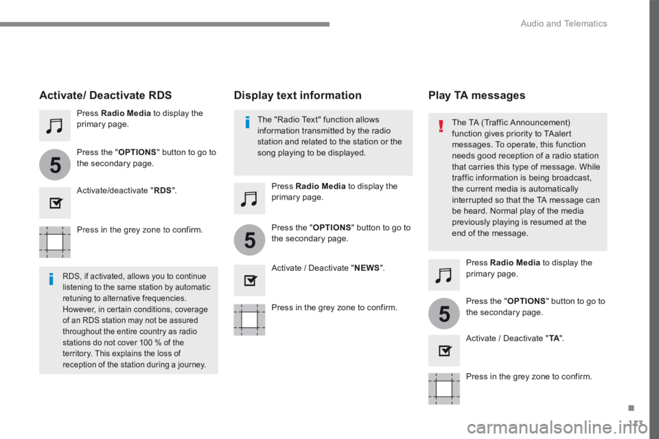 CITROEN C3 2021 Owners Manual 113
.
5
5
5
Audio and Telematics
Transversal-Citroen_en_Chap02_RCC-2-2-0_ed01-2016
Press in the grey zone to confirm.
Press in the grey zone to confirm.
Press in the grey zone to confirm. CITROEN C3 2021 Owners Manual 113
.
5
5
5
Audio and Telematics
Transversal-Citroen_en_Chap02_RCC-2-2-0_ed01-2016
Press in the grey zone to confirm.
Press in the grey zone to confirm.
Press in the grey zone to confirm.
