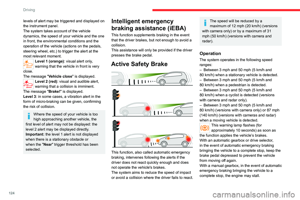 CITROEN C4 2020 Owners Manual 124
Driving
levels of alert may be triggered and displayed on
the instrument panel.
The system takes account of the vehicle
dynamics, the speed of your vehicle and the one
in front, the environment CITROEN C4 2020 Owners Manual 124
Driving
levels of alert may be triggered and displayed on
the instrument panel.
The system takes account of the vehicle
dynamics, the speed of your vehicle and the one
in front, the environment