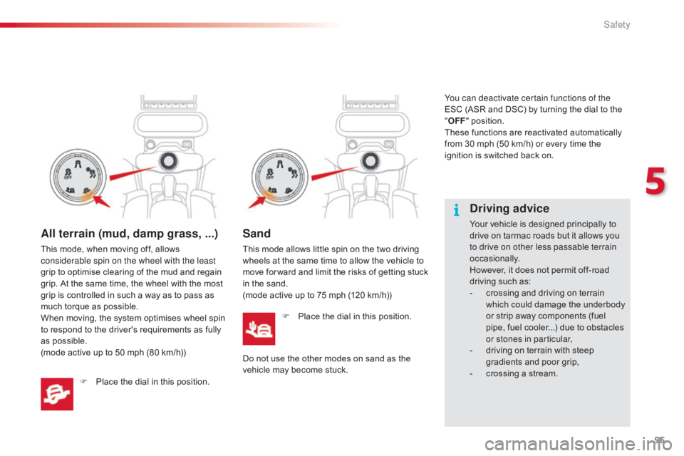 CITROEN C4 2019  Owners Manual 95
C4-cactus_en_Chap05_securite_ed01-2016
Driving advice
Your vehicle is designed principally to drive   on   tarmac   roads   but   it   allows   you  
t

o drive on other less passable