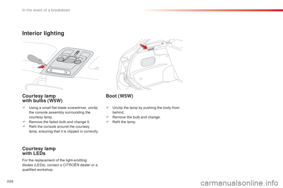 CITROEN C4 2018 Owners Manual 204
C4-cactus_en_Chap08_En-cas-de-panne_ed01-2016
F Using a  small  flat  blade  screwdriver,  unclip  t
he  console  assembly  surrounding  the Â
c
ourtesy  lamp.
F
Â
R
em CITROEN C4 2018 Owners Manual 204
C4-cactus_en_Chap08_En-cas-de-panne_ed01-2016
F Using a  small  flat  blade  screwdriver,  unclip  t
he  console  assembly  surrounding  the Â
c
ourtesy  lamp.
F
Â
R
em