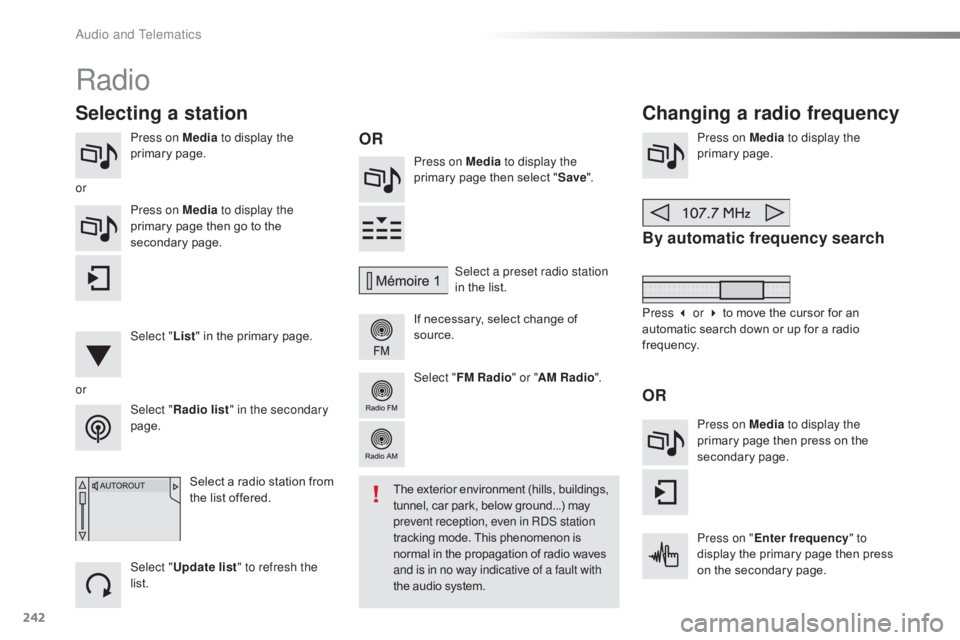CITROEN C4 2018 Owners Manual 242
C4-cactus_en_Chap10b_SMEGplus_ed01-2016
Press on Media to display the
primary pag e. Press on Media to display the
primary
 page  then  select  "Save ".
If
 necessary,  sele CITROEN C4 2018 Owners Manual 242
C4-cactus_en_Chap10b_SMEGplus_ed01-2016
Press on Media to display the
primary pag e. Press on Media to display the
primary
 page  then  select  "Save ".
If
 necessary,  sele