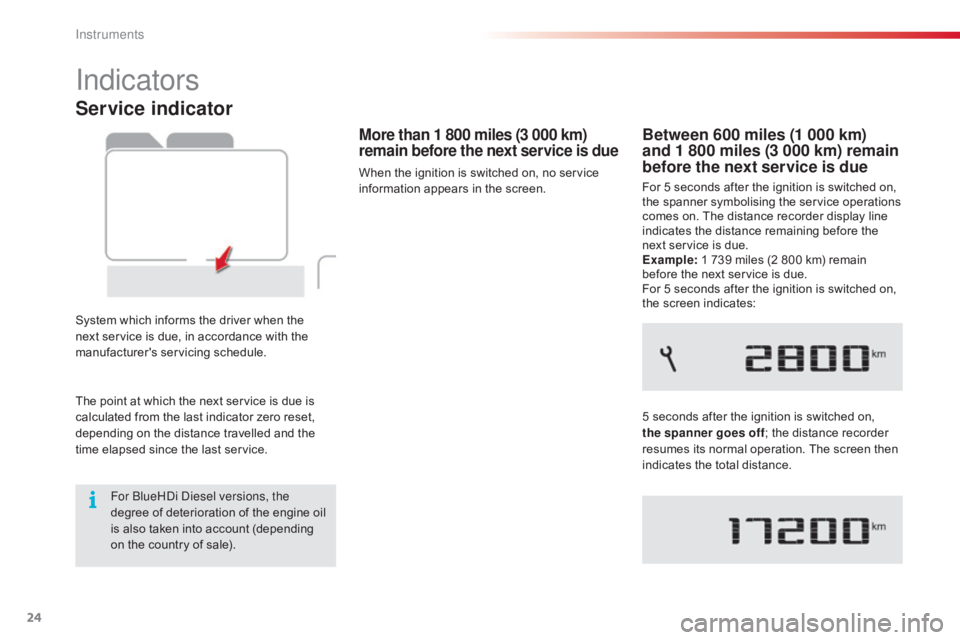 CITROEN C4 2018  Owners Manual 24
C4-cactus_en_Chap01_Instruments-de-bord_ed01-2016
Service indicator
System which informs the driver when the next   service   is   due,   in   accordance   with   the  
ma

nufacture