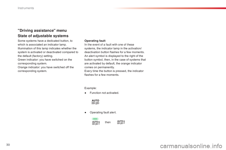 CITROEN C4 2018 Owners Guide 30
C4-cactus_en_Chap01_Instruments-de-bord_ed01-2016
State of adjustable systems
Operating fault
In the event of a fault with one of these
systems, the indicator lamp in the activati CITROEN C4 2018 Owners Guide 30
C4-cactus_en_Chap01_Instruments-de-bord_ed01-2016
State of adjustable systems
Operating fault
In the event of a fault with one of these
systems, the indicator lamp in the activati