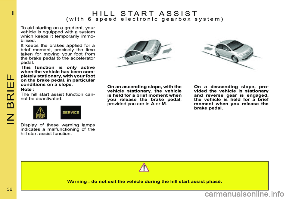 CITROEN C4 2006 Owners Manual �I�N� �B�R�I�E�F
�I
�3�6� �H �I �L �L �  �S �T �A �R �T �  �A �S �S �I �S �T
�( �w �i �t �h �  �6 �  �s �p �e �e �d �  �e �l �e �c �t �r �o �n �i �c �  �g �e �a �r �b �o �x �  �s �y �s �t �e �m �)
�T�