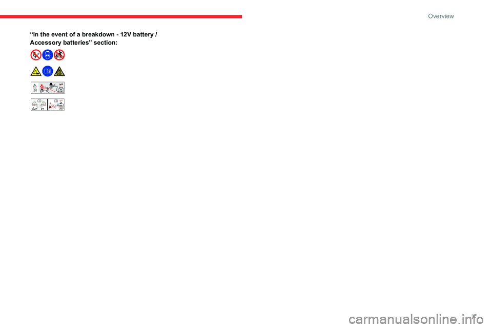 CITROEN C5 2022 Owners Manual 7
Overview
“In the event of a breakdown - 12V battery /
Accessory batteries” section:
24V12V
CITROEN C5 2022 Owners Manual 7
Overview
“In the event of a breakdown - 12V battery /
Accessory batteries” section:
24V12V