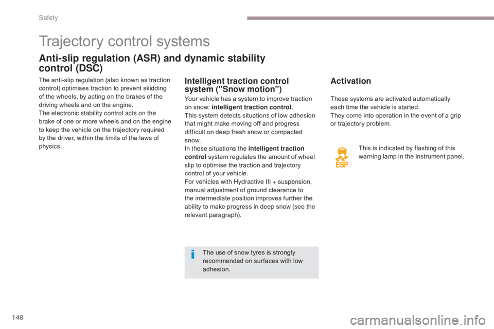CITROEN C5 2019 Owners Manual 148
C5_en_Chap06_securite_ed01-2016
Trajectory control systems
Anti-slip regulation (ASR) and dynamic stability
control (DSC)
Activation
This is indicated by flashing of this
warning lamp in the in CITROEN C5 2019 Owners Manual 148
C5_en_Chap06_securite_ed01-2016
Trajectory control systems
Anti-slip regulation (ASR) and dynamic stability
control (DSC)
Activation
This is indicated by flashing of this
warning lamp in the in