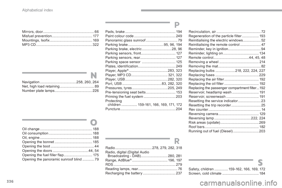 CITROEN C5 2013  Owners Manual 336
C5_en_Chap11_index-alpha_ed01-2016
Mirrors, door.................................................... 66
Misfuel prevention ............................... ..........17 7
Mountings, Isofix
 .......