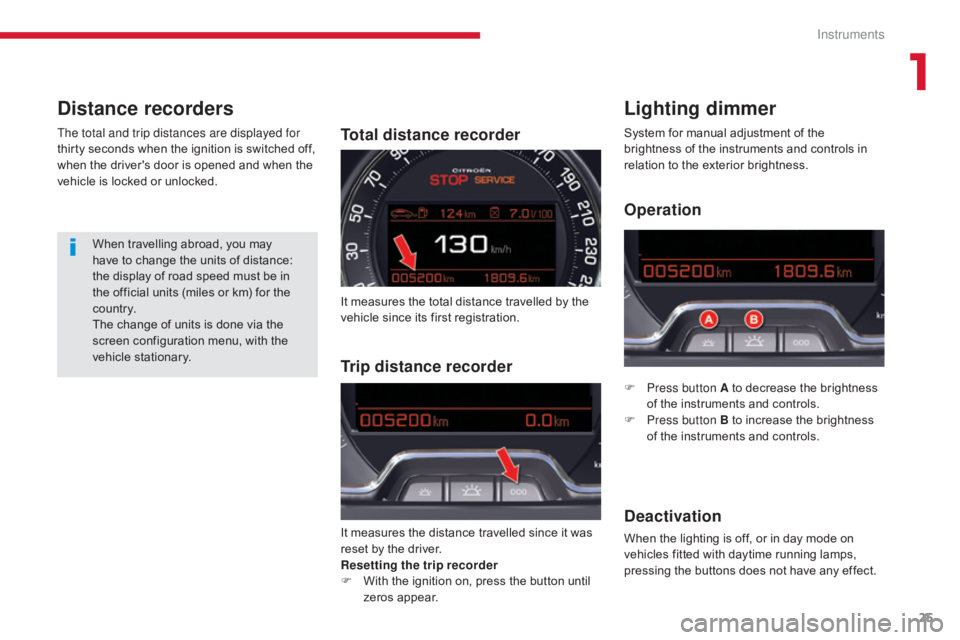 CITROEN C5 2011 Owners Manual 25
C5 _en_Chap01_instruments-bord_ed01-2016
Distance recordersLighting dimmer
F Press button A to decrease the brightness
of the instruments and controls.
F
P
ress button B to increase the brightn CITROEN C5 2011 Owners Manual 25
C5 _en_Chap01_instruments-bord_ed01-2016
Distance recordersLighting dimmer
F Press button A to decrease the brightness
of the instruments and controls.
F
P
ress button B to increase the brightn