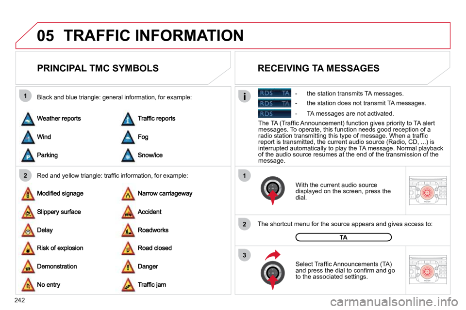 CITROEN C5 2010  Owners Manual �2�4�2
05
1
21
2
3
2
ABC 3
DEF
5
JKL
4
GHI 6
MNO8
TUV
7
PQRS 9
WXYZ0
* #
1
RADIO MEDIA
NAV ESC TRAFFIC
SETUP
ADDR 
BOOK
2
ABC 3
DEF
5
JKL
4
GHI 6
MNO8
TUV
7
PQRS 9
WXYZ0
* #
1
RADIO MEDIA
NAV ESC TRAF