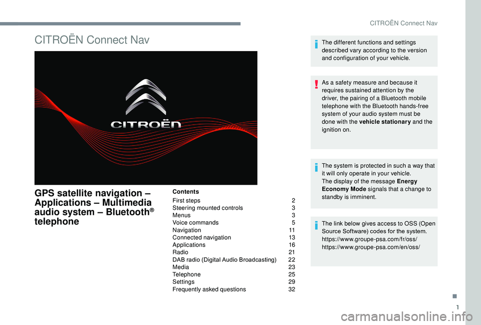 CITROEN C3 AIRCROSS 2017 Owners Manual 1
CITROËN Connect Nav
GPS satellite navigation –
Applications – Multimedia
audio system – Bluetooth
®
telephone
Contents
First steps
2
S
teering mounted controls
3
M
enus
3
V
oice CITROEN C3 AIRCROSS 2017 Owners Manual 1
CITROËN Connect Nav
GPS satellite navigation –
Applications – Multimedia
audio system – Bluetooth
®
telephone
Contents
First steps
2
S
teering mounted controls
3
M
enus
3
V
oice