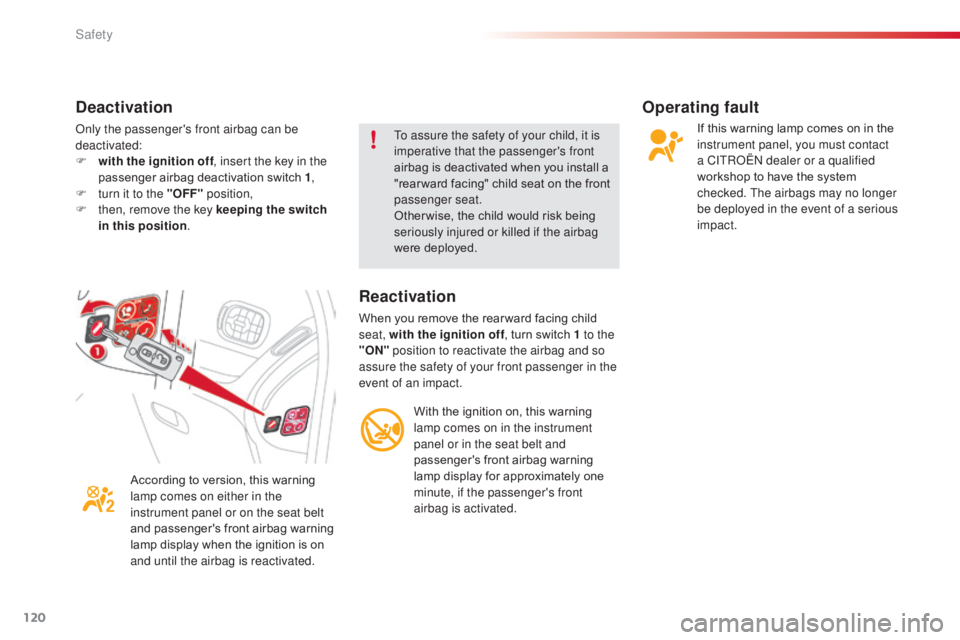 CITROEN C3 PICASSO 2017  Owners Manual 120
C3Picasso_en_Chap08_securite_ed01-2015
Operating fault
If this warning lamp comes on in the 
instrument panel, you must contact 
a CITROËN dealer or a qualified 
workshop to have the system 
chec