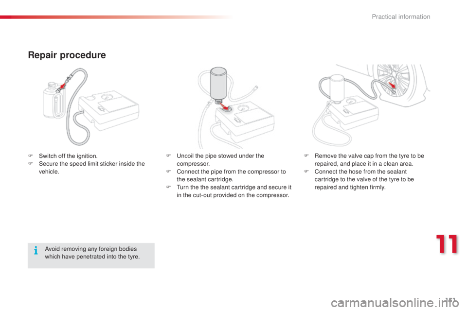 CITROEN C3 PICASSO 2017 Owners Manual 151
C3Picasso_en_Chap11_informations-pratiques_ed01-2015
F Switch off the ignition.
F S ecure the speed limit sticker inside the
vehicle. F
U ncoil the pipe stowed under the
compressor.
F
C
onne CITROEN C3 PICASSO 2017 Owners Manual 151
C3Picasso_en_Chap11_informations-pratiques_ed01-2015
F Switch off the ignition.
F S ecure the speed limit sticker inside the
vehicle. F
U ncoil the pipe stowed under the
compressor.
F
C
onne
