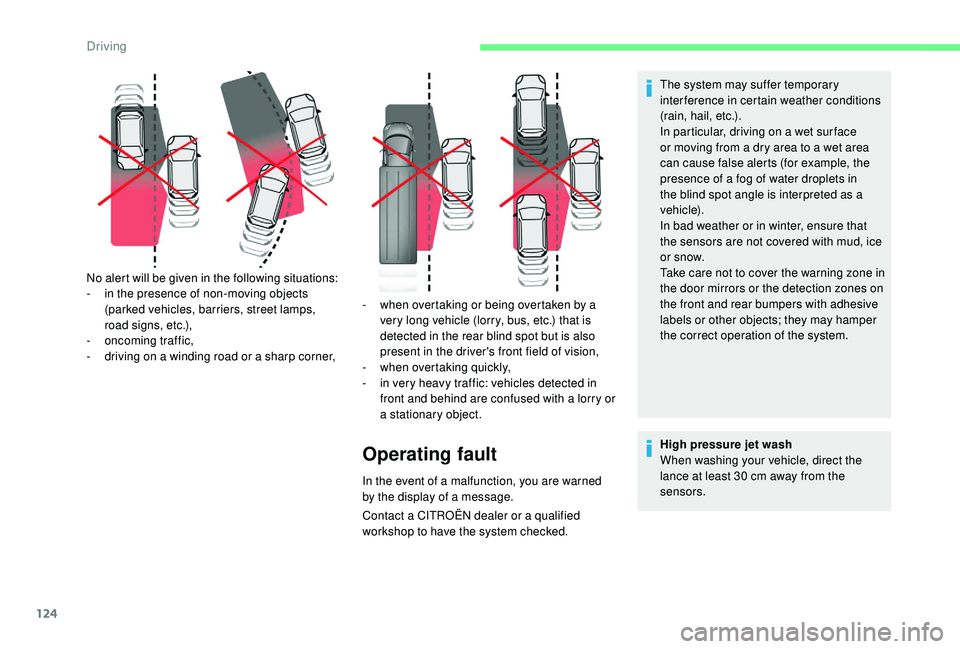CITROEN C4 CACTUS 2017 User Guide 124
Contact a CITROËN dealer or a qualified
workshop to have the system checked.
No alert will be given in the following situations:
-
i
n the presence of non-moving objects
(parked vehicles, ba CITROEN C4 CACTUS 2017 User Guide 124
Contact a CITROËN dealer or a qualified
workshop to have the system checked.
No alert will be given in the following situations:
-
i
n the presence of non-moving objects
(parked vehicles, ba