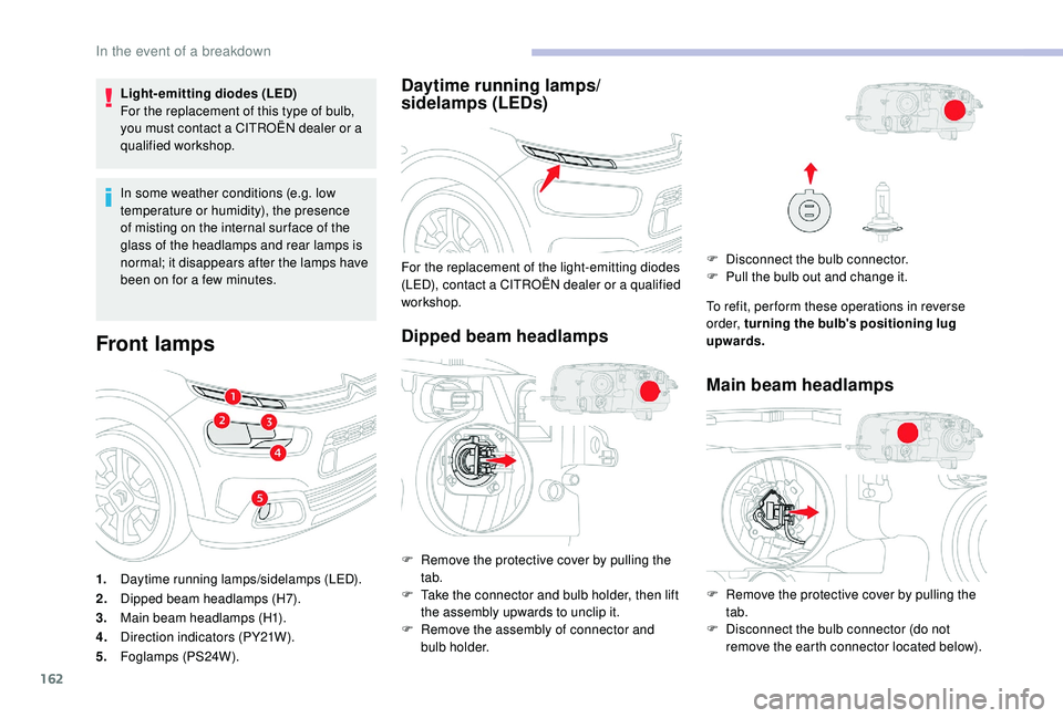 CITROEN C4 CACTUS 2017 Owners Manual 162
Light-emitting diodes (LED)
For the replacement of this type of bulb,
you must contact a CITROËN dealer or a
qualified workshop.
In some weather conditions (e.g. low
temperature or humidity), CITROEN C4 CACTUS 2017 Owners Manual 162
Light-emitting diodes (LED)
For the replacement of this type of bulb,
you must contact a CITROËN dealer or a
qualified workshop.
In some weather conditions (e.g. low
temperature or humidity),