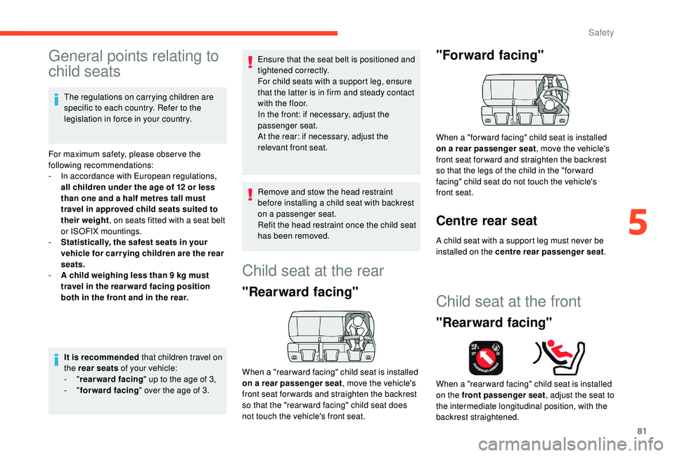 CITROEN C4 CACTUS 2017 Manual Online 81
General points relating to
child seats
The regulations on carrying children are
specific to each country. Refer to the
legislation in force in your country.
For maximum safety, please obser ve t CITROEN C4 CACTUS 2017 Manual Online 81
General points relating to
child seats
The regulations on carrying children are
specific to each country. Refer to the
legislation in force in your country.
For maximum safety, please obser ve t