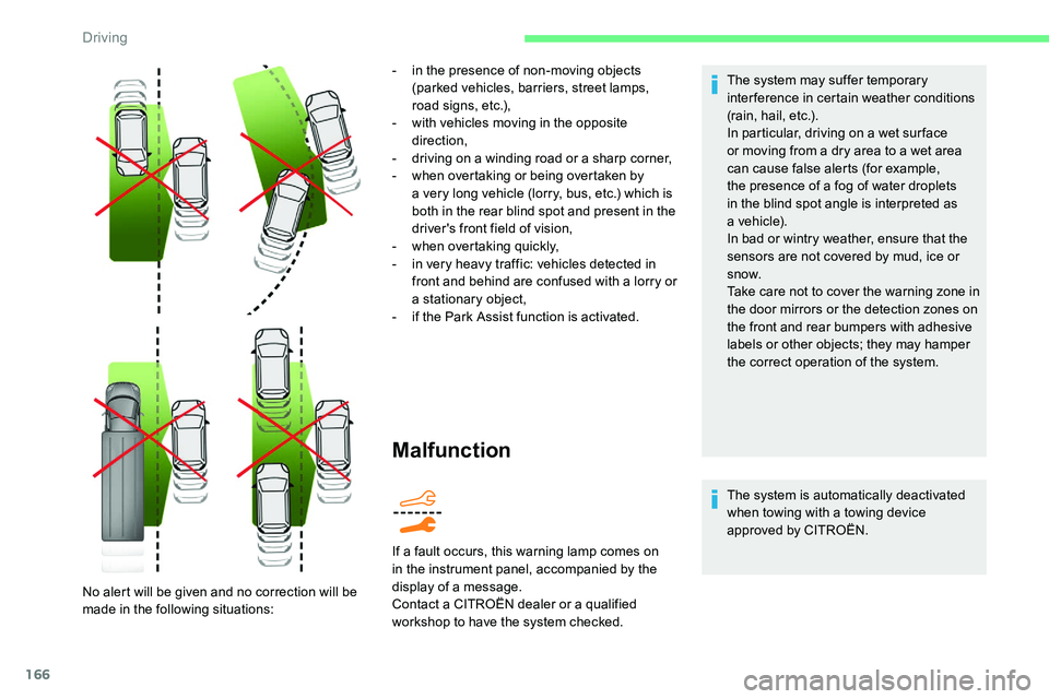 CITROEN C5 AIRCROSS 2019 Owners Manual 166
Malfunction
The system may suffer temporary
interference in certain weather conditions
(rain, hail, etc.).
In particular, driving on a wet sur face
or moving from a
dry area to a wet area CITROEN C5 AIRCROSS 2019 Owners Manual 166
Malfunction
The system may suffer temporary
interference in certain weather conditions
(rain, hail, etc.).
In particular, driving on a wet sur face
or moving from a
dry area to a wet area