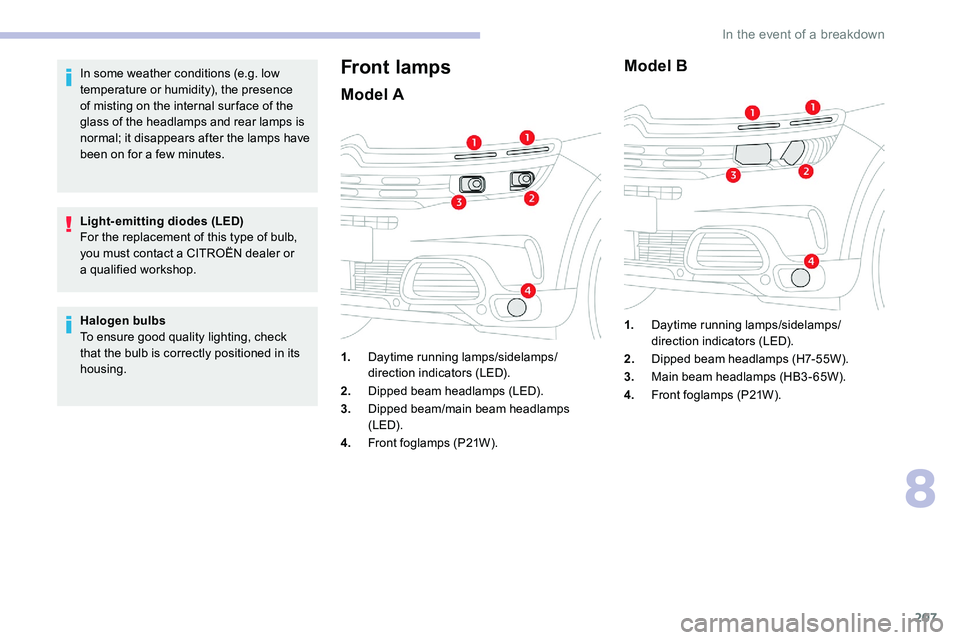 CITROEN C5 AIRCROSS 2019 Owners Manual 207
In some weather conditions (e.g. low
temperature or humidity), the presence
of misting on the internal sur face of the
glass of the headlamps and rear lamps is
normal; it disappears after the CITROEN C5 AIRCROSS 2019 Owners Manual 207
In some weather conditions (e.g. low
temperature or humidity), the presence
of misting on the internal sur face of the
glass of the headlamps and rear lamps is
normal; it disappears after the