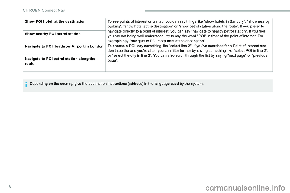 CITROEN C5 AIRCROSS 2017 Owners Manual 8
Show POI hotel at the destinationTo see points of interest on a map, you can say things like "show hotels in Banbury", "show nearby
parking", "show hotel at the destination CITROEN C5 AIRCROSS 2017 Owners Manual 8
Show POI hotel at the destinationTo see points of interest on a map, you can say things like "show hotels in Banbury", "show nearby
parking", "show hotel at the destination