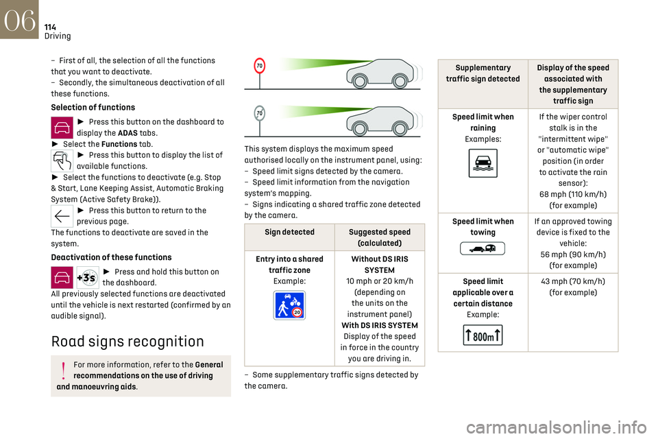 CITROEN DS7 CROSSBACK 2017  Owners Manual 114
Driving06
– First of all, the selection of all the functions 
that you want to deactivate.
– 
Sec
 ondly, the simultaneous deactivation of all 
these functions.
Selection of functions
►  P