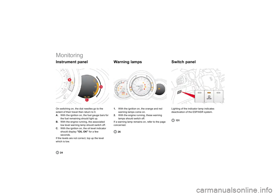 CITROEN DS3 2019 User Guide  
Monitoring On switchin
g on, the dial needles 
go to the
extent of their travel then return to 0. A. 
  With the i
gnition on, the 
fuel 
gauge bars 
for 
the 
fuel remainin
g should li
ght up.
B.
W