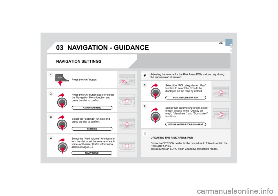 CITROEN DS3 2019  Owners Manual ��
�
�
� 2 1�
227
���1�$�9�,�*�$�7�,�2�1��6�(�7�7�,�1�*�6
   Select "Set 
parameters for risk areas" 
�W�R��J�D
�L�Q��D�F�F�H�V�V��W�R��W
�K�H����L
�V�S�O�D�\��R�Q�
map",