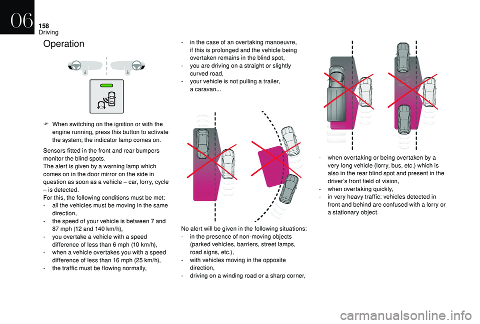 CITROEN DS4 2018 Owners Manual 158
F When switching on the ignition or with the engine running, press this button to activate
the system; the indicator lamp comes on.
Sensors fitted in the front and rear bumpers
monitor the blin CITROEN DS4 2018 Owners Manual 158
F When switching on the ignition or with the engine running, press this button to activate
the system; the indicator lamp comes on.
Sensors fitted in the front and rear bumpers
monitor the blin