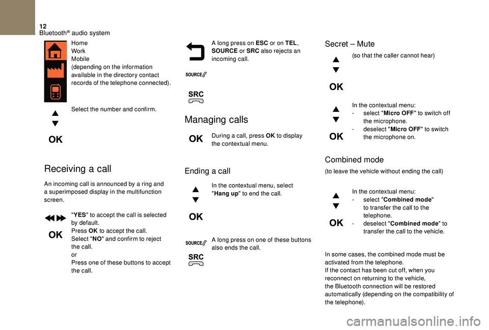 CITROEN DS4 2018 Owners Guide 12
Receiving a call
An incoming call is announced by a ring and
a superimposed display in the multifunction
screen."YES " to accept the call is selected
by default.
Press OK to accept the CITROEN DS4 2018 Owners Guide 12
Receiving a call
An incoming call is announced by a ring and
a superimposed display in the multifunction
screen."YES " to accept the call is selected
by default.
Press OK to accept the