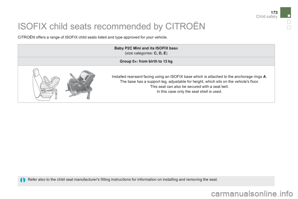 CITROEN DS5 2017 Owners Manual 173
DS5_en_Chap06_securite-enfants_ed01-2015
ISOFIX child seats recommended by CITROËN
CITROËN offers a range of ISOFIX child seats listed and type approved for your vehicle.Refer also to the child CITROEN DS5 2017 Owners Manual 173
DS5_en_Chap06_securite-enfants_ed01-2015
ISOFIX child seats recommended by CITROËN
CITROËN offers a range of ISOFIX child seats listed and type approved for your vehicle.Refer also to the child