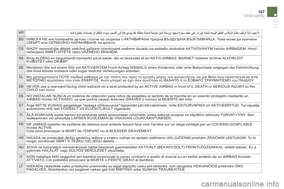 CITROEN DS5 2016  Owners Manual AR
BG
НИКОГА НЕ инсталирайте детско столче на седалка с АКТИВИРАНА предна ВЪЗДУШНА ВЪЗГЛАВНИЦ А. Това може да п