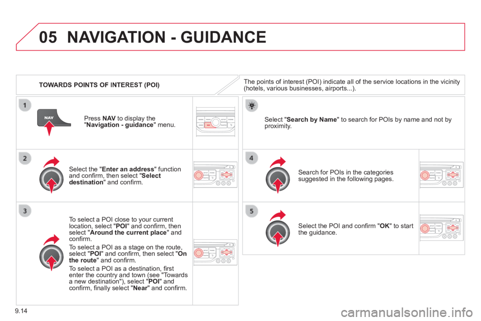 CITROEN JUMPY 2009 Owners Manual 9.14
05
TOWARDS POINTS OF INTEREST (POI)
NAVIGATION - GUIDANCE
The points of interest (POI) indicate all of the service locations in \
the vicinity (hotels, various businesses, airports...).
CITROEN JUMPY 2009 Owners Manual 9.14
05
TOWARDS POINTS OF INTEREST (POI)
NAVIGATION - GUIDANCE
The points of interest (POI) indicate all of the service locations in \
the vicinity (hotels, various businesses, airports...).