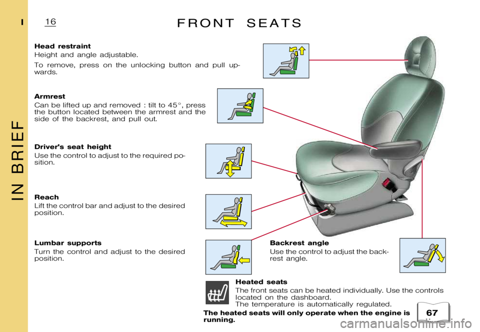 CITROEN XSARA PICASSO 2012  Owners Manual �1�6�I
� 
�F �R �O �N �T �S �E �A �T �S
�H�e�a�d �r�e�s�t�r�a�i�n�t 
�H�e�i�g�h�t �a�n�d �a�n�g�l�e �a�d�j�u�s�t�a�b�l�e�. 
�T�o �r�e�m�o�v�e�, �p�r�e�s�s �o�n �t�h�e �u�n�l�o�c�k�i�n�g �b�u�t�t�o�n �