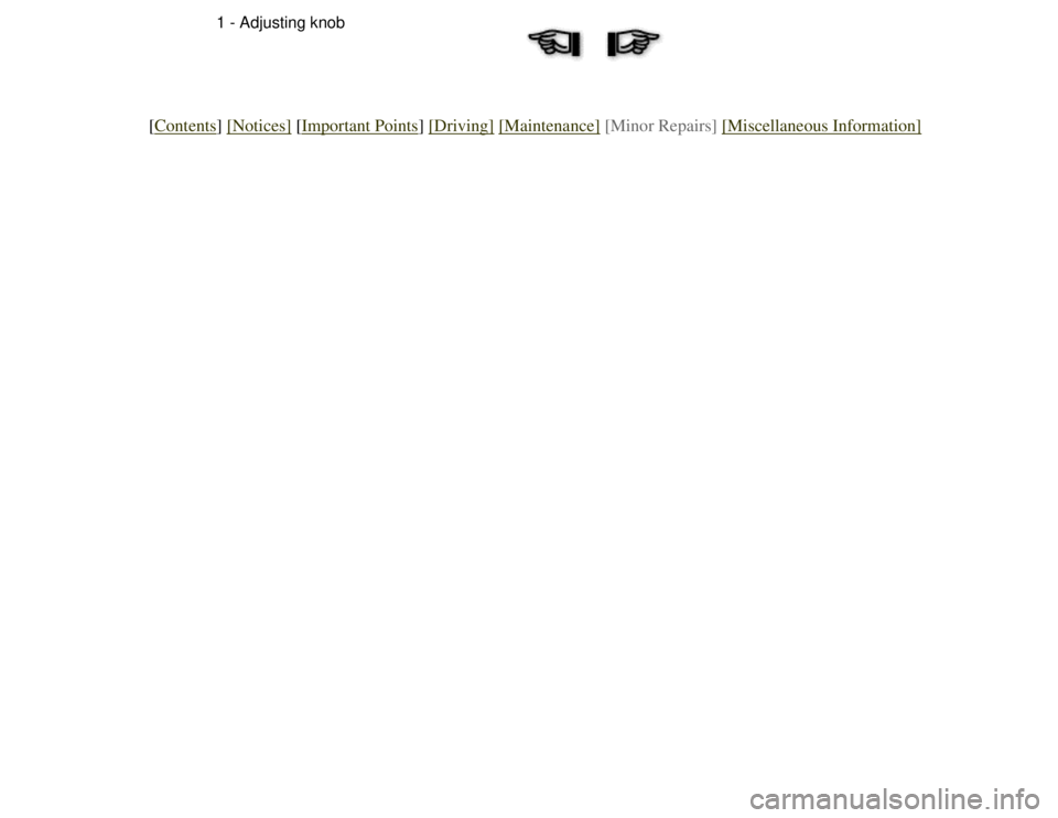 CITROEN 2CV 1975 Owners Guide 
1 - Adjusting knob
[Contents] [Notices] [Important Points] [Driving] [Maintenance] [Minor Repairs] [Miscellaneous Information] 