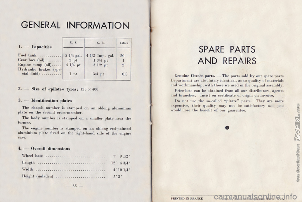 CITROEN 2CV 1959 Owners Manual 