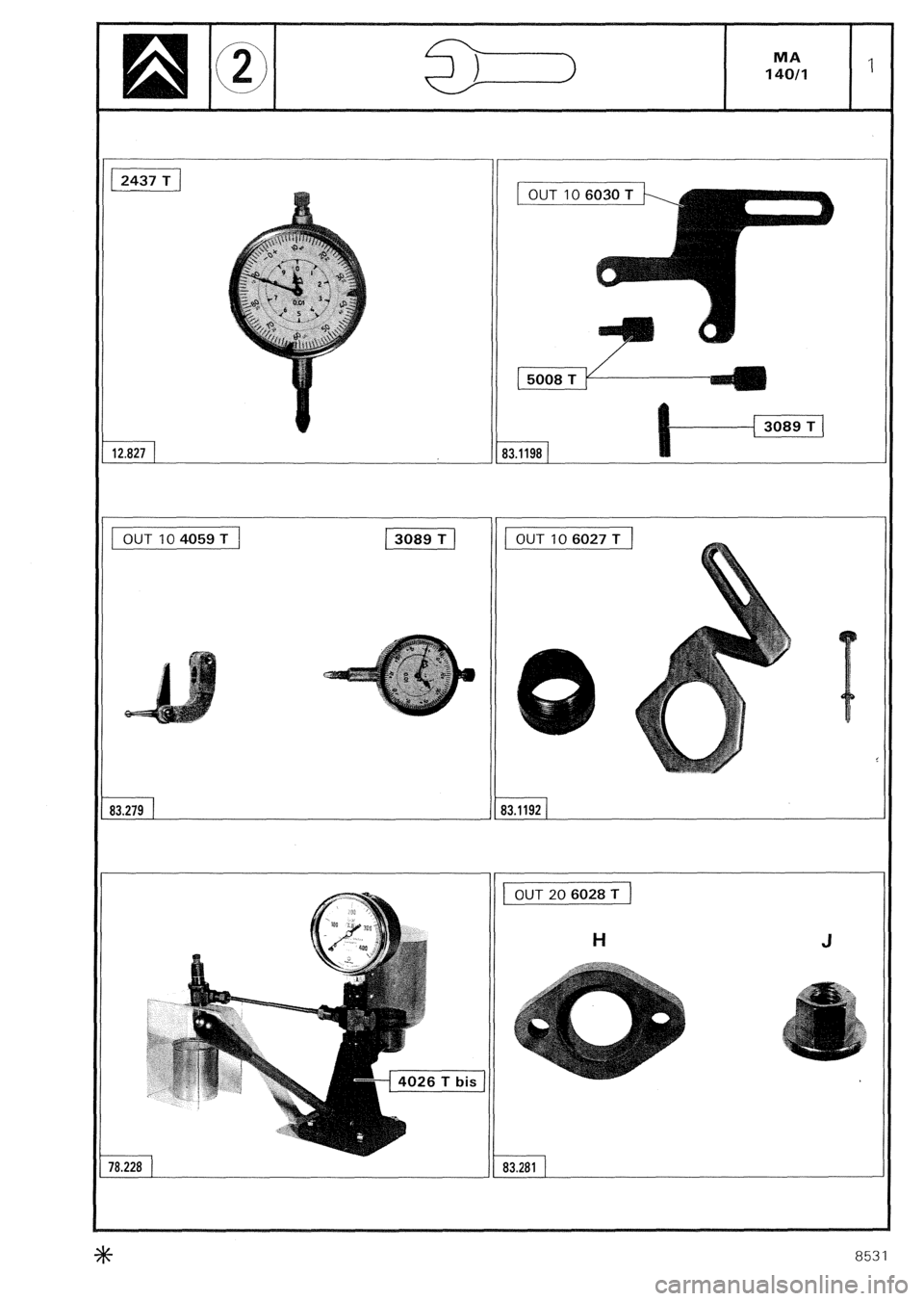 CITROEN CX 1988  Service Manual 12.827 1 
OUT IO 4059 T 
r55iG-q 
13.279 
OUT 
20 6028 T 
H 
J 
83.281 1 
8531  