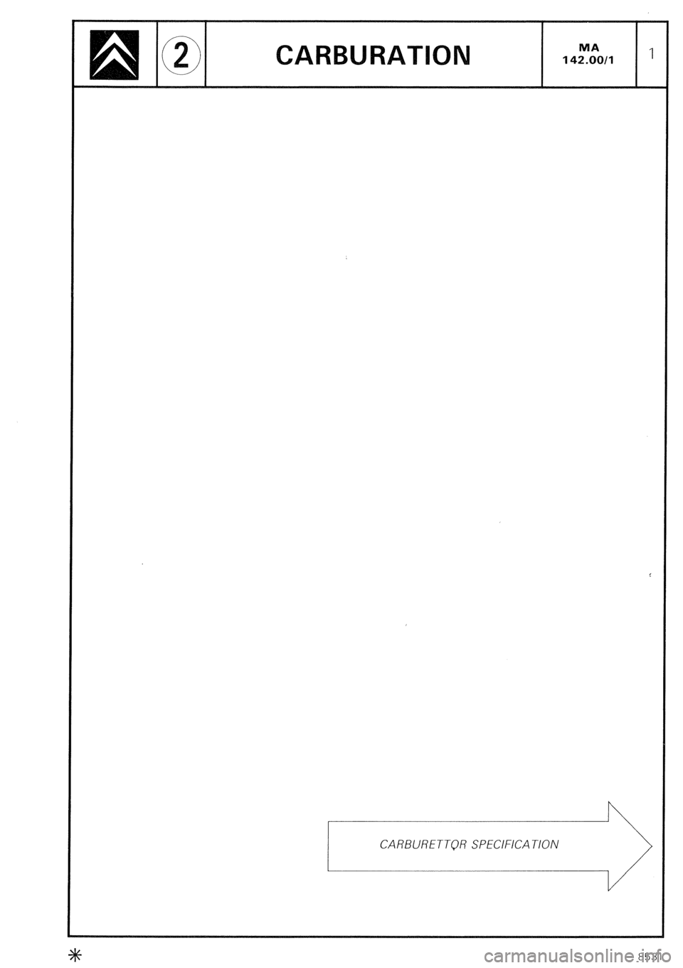 CITROEN CX 1988  Service Manual CARBURETTQR SPECIFICATION 
c 8531  