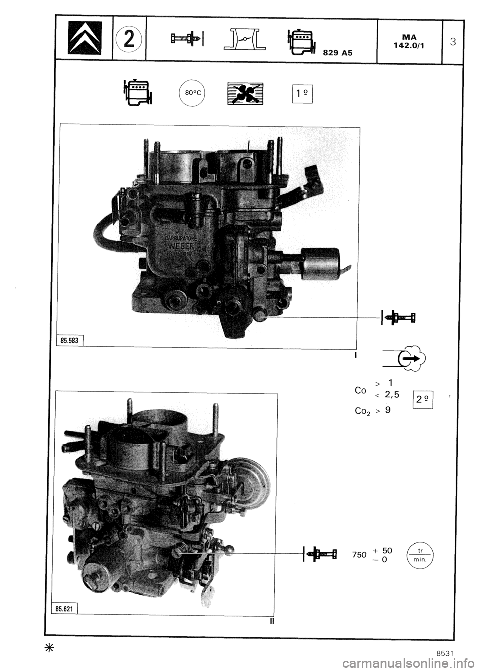 CITROEN CX 1988 Service Manual MA
142.011 3
829 A5
0
80°C
> 1
co
<
2,5
----I* 750 + 5o - tr
-0
0 min.
j5.621
I
8531 CITROEN CX 1988 Service Manual MA
142.011 3
829 A5
0
80°C
> 1
co
<
2,5
----I* 750 + 5o - tr
-0
0 min.
j5.621
I
8531