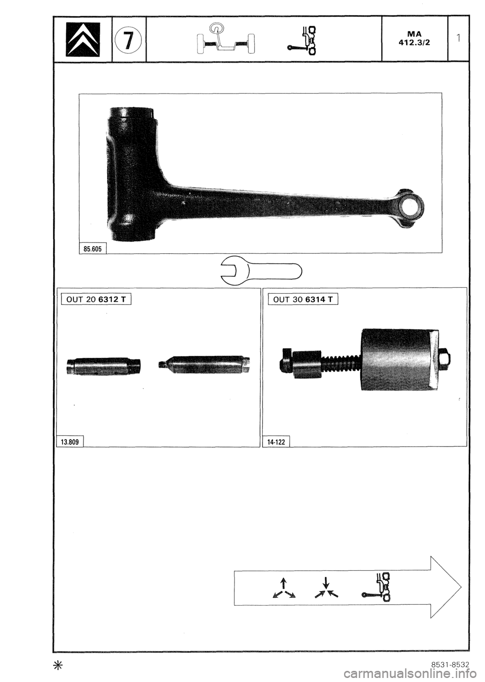 CITROEN CX 1988  Service Manual 85.605 OUT 20 6312 T 
1 OUT 30 6314 T ] 
13.809 
14-122 
853 I-8532  